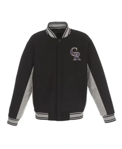 Colorado Rockies Accent Grey And Black Varsity Jacket