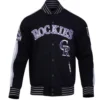 Colorado Rockies Current Logo Game Day Eggshell Black Varsity Jacket