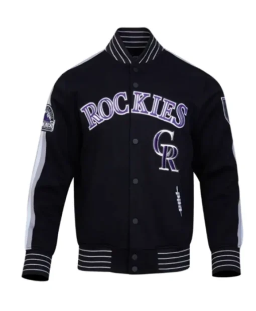Colorado Rockies Current Logo Game Day Eggshell Black Varsity Jacket