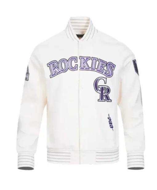 Colorado Rockies Current Logo Game Day Eggshell Varsity Jacket