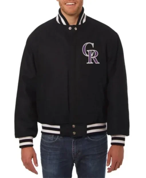 Colorado Rockies Full-Snap Black Varsity Jacket