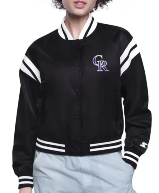 Colorado Rockies Printed Logo Black Varsity Jacket