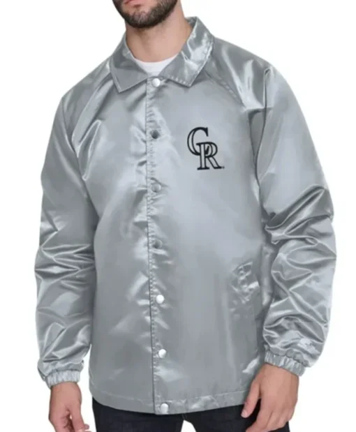 Colorado Rockies Retro Logo Coaches Silver Varsity Jacket