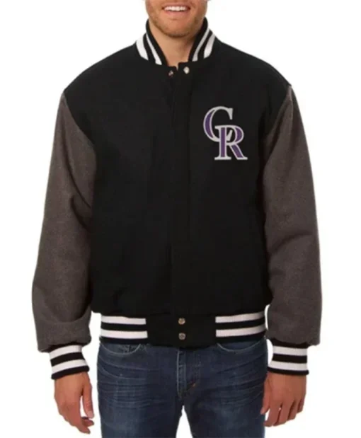 Colorado Rockies Two Tone Black And Charcoal Varsity Jacket