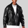 Mens Oversized Black Leather Biker Jacket