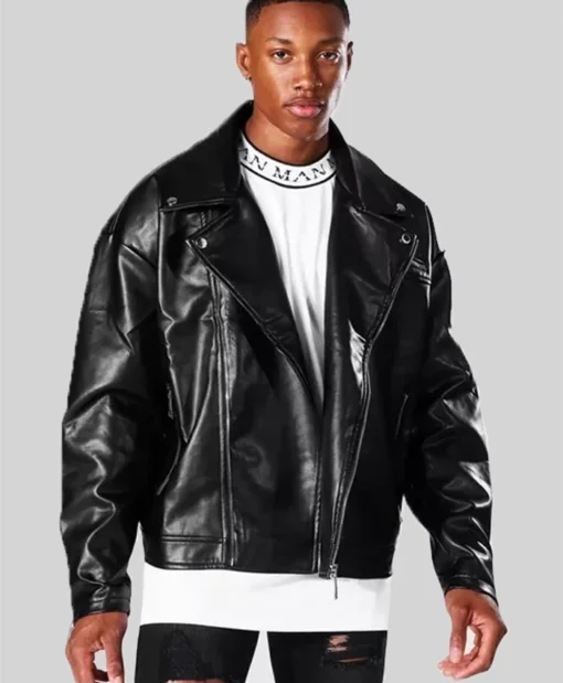 Mens Oversized Black Leather Biker Jacket