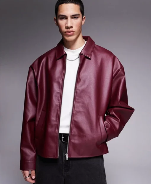 Men's Oversized Burgundy Leather Jacket