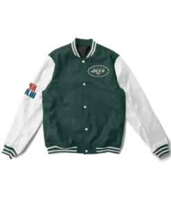 NY Jets Super Bowler White And Green Varsity Jacket