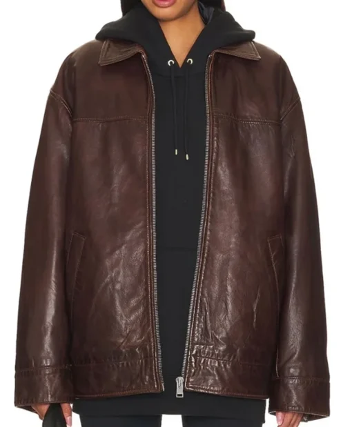 Oversized Brown Leather Jacket