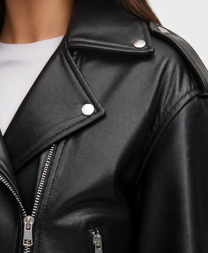 Oversized Effect Biker Leather Jacket Womens