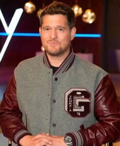 The Voice S27 Michael Buble Grey And Brown Varsity Jacket