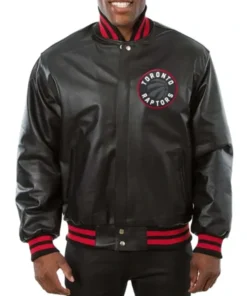 Toronto Raptors Black Leather Varsity Jacket