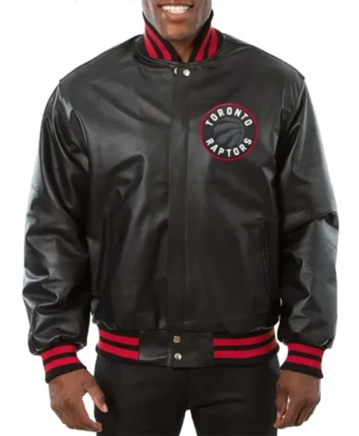 Toronto Raptors Black Leather Varsity Jacket