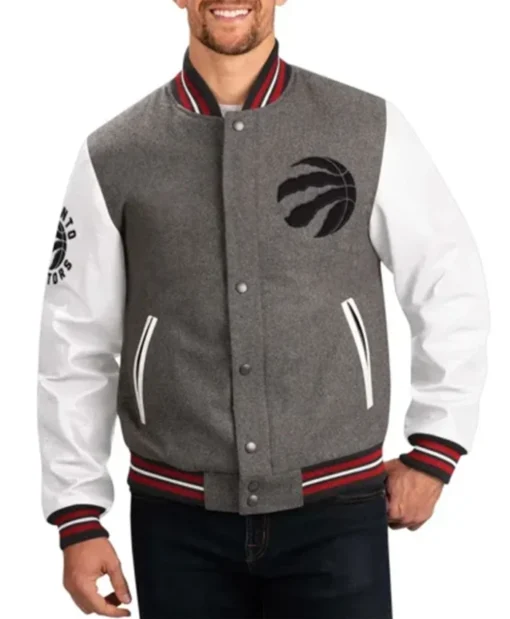 Toronto Raptors Grey And White Varsity Jacket