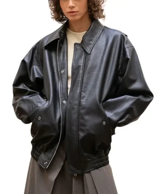 Women Black loose-fit Leather Jacket