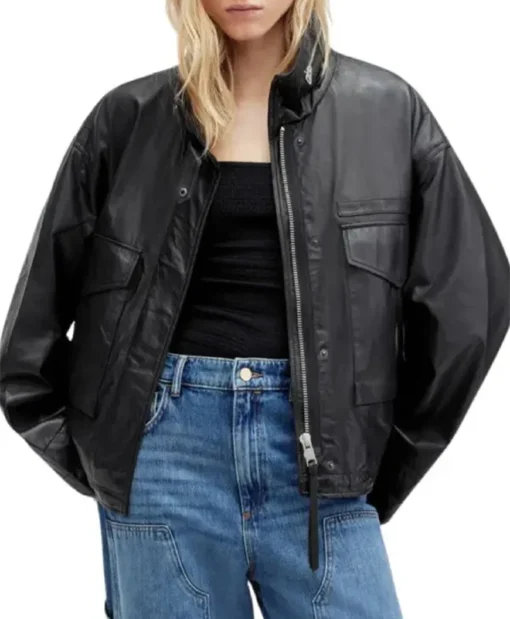Women Slouchy Black Leather Jacket