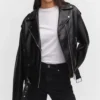 Womens Oversized Effect Biker Leather Jacket