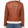 Aviator Chestnut Shearling Leather Jacket For Women