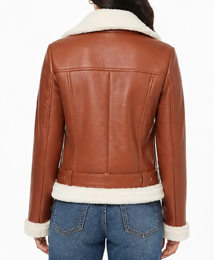 Aviator Chestnut Shearling Leather Jacket For Women