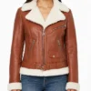 Aviator Chestnut Shearling Leather Jacket For Womens