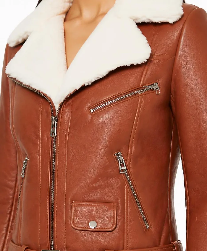Aviator Chestnut Shearling Leather Jacket Women