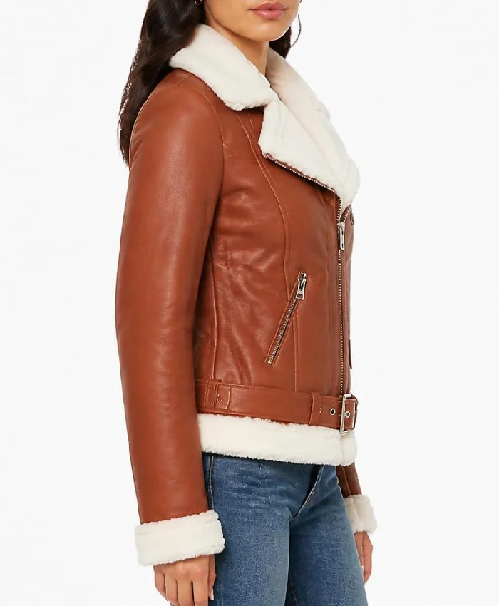 Aviator Chestnut Shearling Leather Jacket Womens