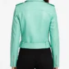 Belted Turquoise Leather Biker Jacket For Womens
