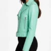 Belted Turquoise Leather Biker Jacket Women