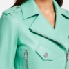 Belted Turquoise Leather Biker Jacket Womens