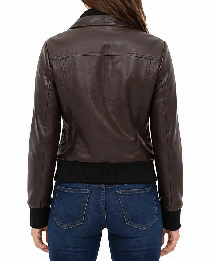 Bomber Brown Leather Jacket For Women