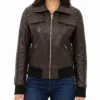 Bomber Brown Leather Jacket For Womens