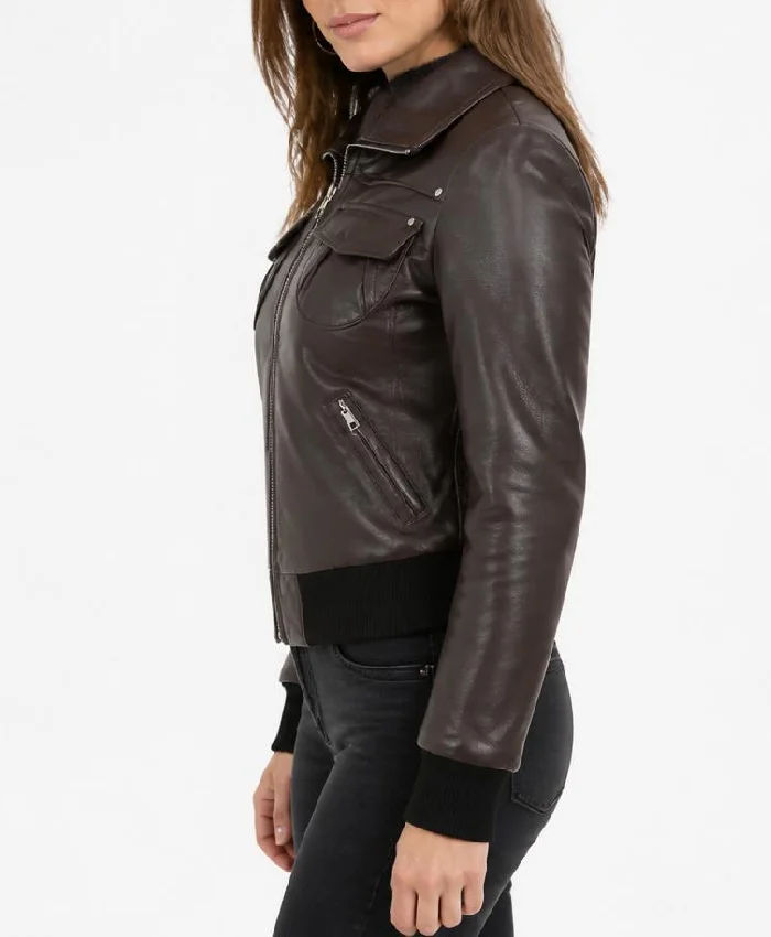 Bomber Brown Leather Jacket Women