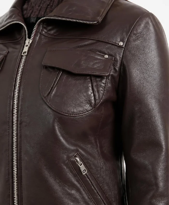 Bomber Brown Leather Jacket Womens