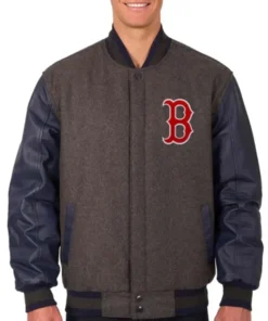 Boston Red Sox Charcoal And Navy Blue Varsity Jacket