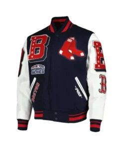 Boston Red Sox Mash Up Navy Blue And White Varsity Jacket