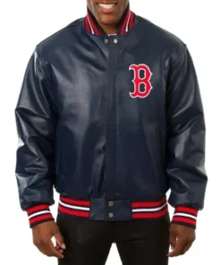 Boston Red Sox Navy Blue Leather Varsity Jacket