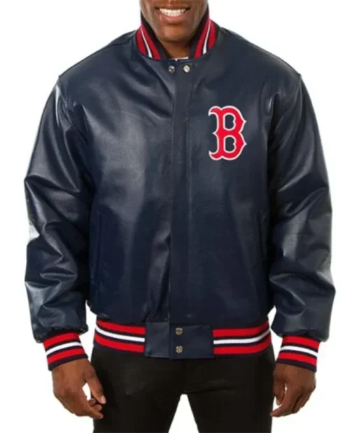 Boston Red Sox Navy Blue Leather Varsity Jacket