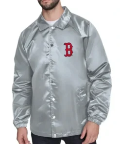 Boston Red Sox Retro Logo Coaches Silver Jacket