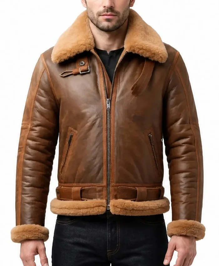 Brown B3 Shearling Leather Jacket For Mens