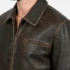 Brown Distressed Leather Jacket For Men