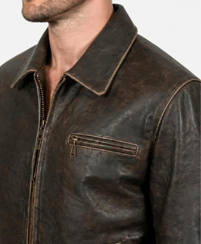 Brown Distressed Leather Jacket For Men