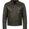 Men’s Brown Distressed Leather Jacket on sale at ljb