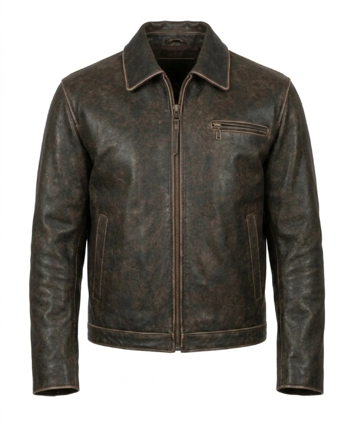 Men’s Brown Distressed Leather Jacket on sale at ljb