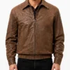 Brown Leather Bomber Jacket For Mens
