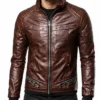 Brown Retro Aviator Brown Leather Jacket For Mens