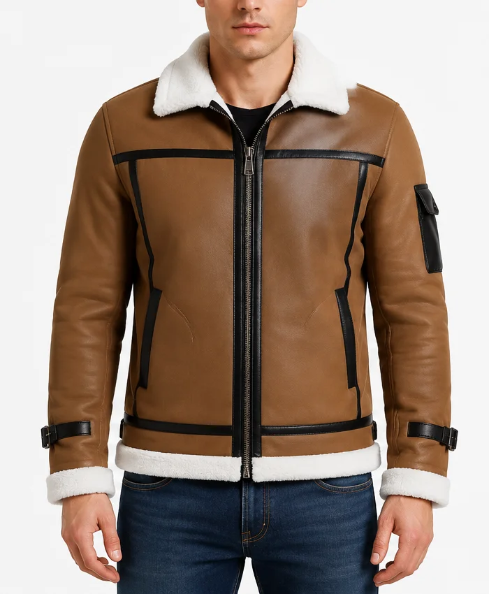 Brown Shearling Leather Jacket For Mens