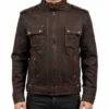 Brown Slim-Fit Moto Leather Jacket For Men