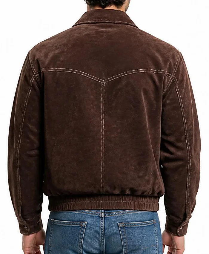 Brown Suede Leather Bomber Jacket For Men
