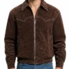 Brown Suede Leather Bomber Jacket For Mens