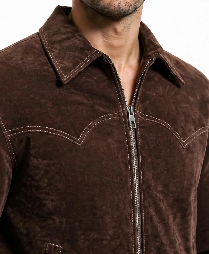 Brown Suede Leather Bomber Jacket Men